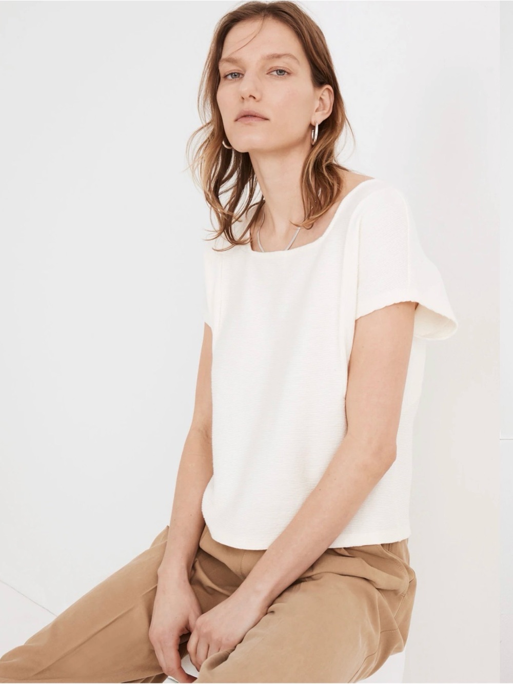 Madewell Ottoman Jacquard Square-Neck Top in Ivory